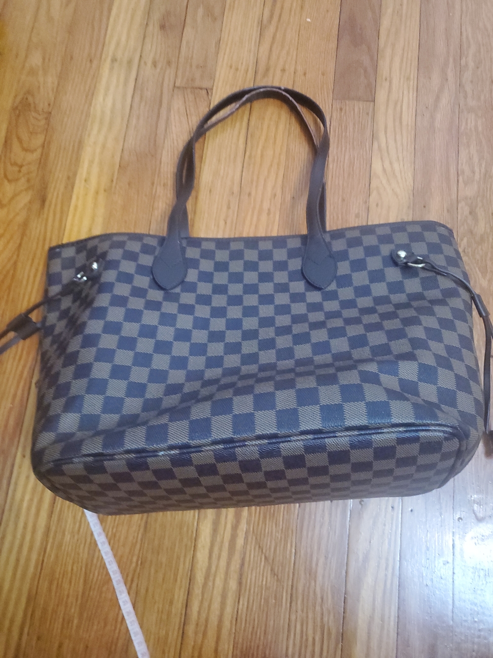 Designer-Style Brown Checkered Tote Bag